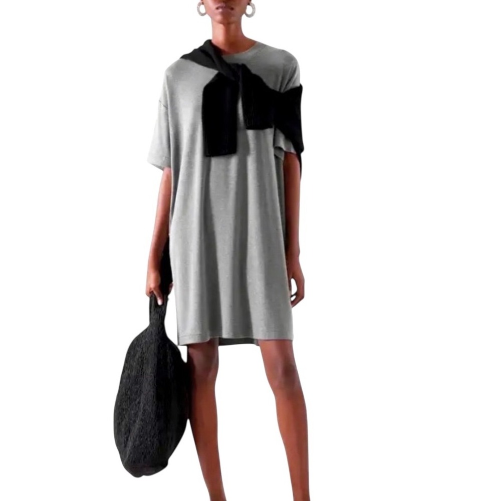 COS Women's Gray T-Shirt Dress Casual Short‎ Sleeve Relaxed Fit Minimalist Small